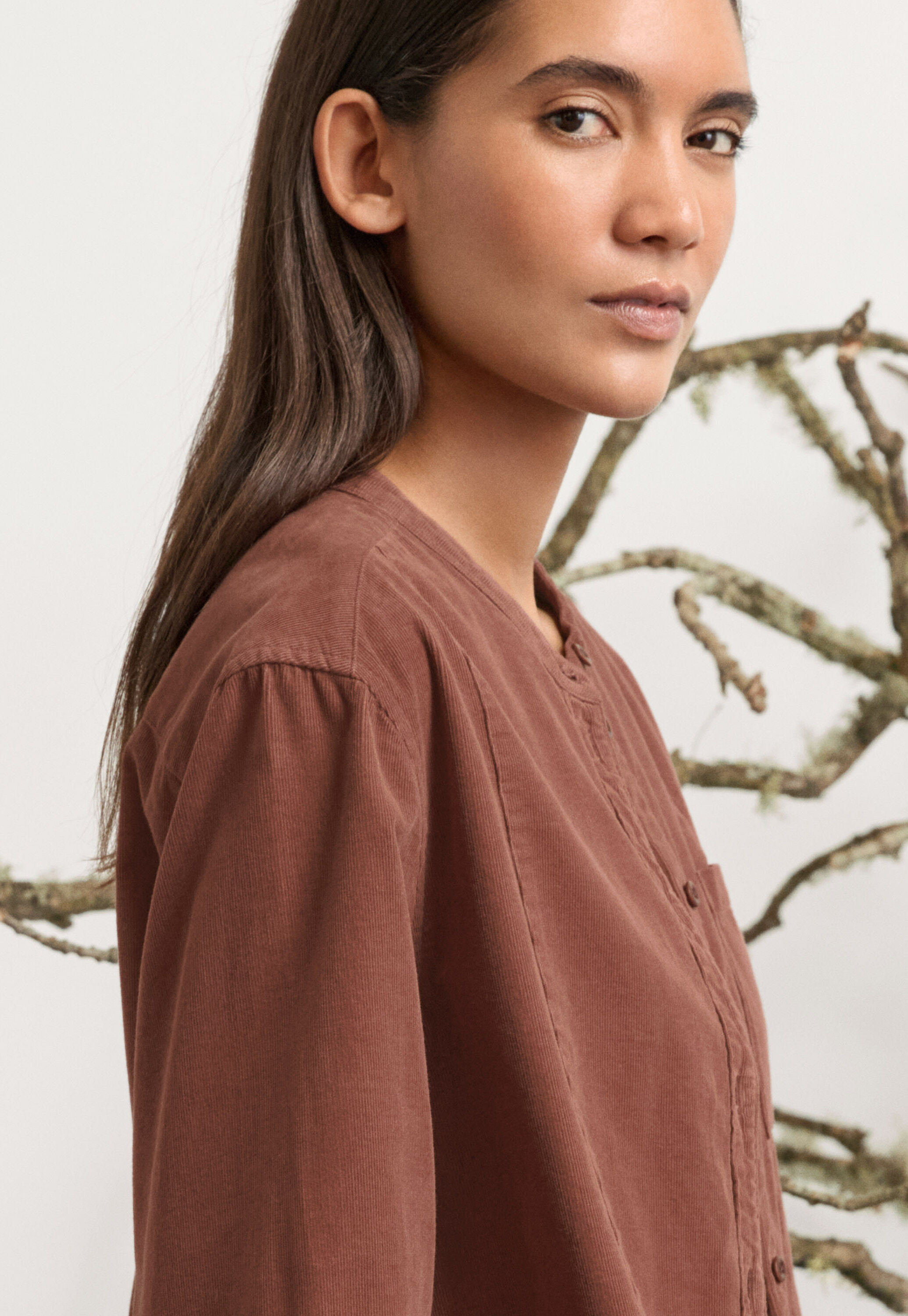 Fine-wale cord shirt, Dark blush, large