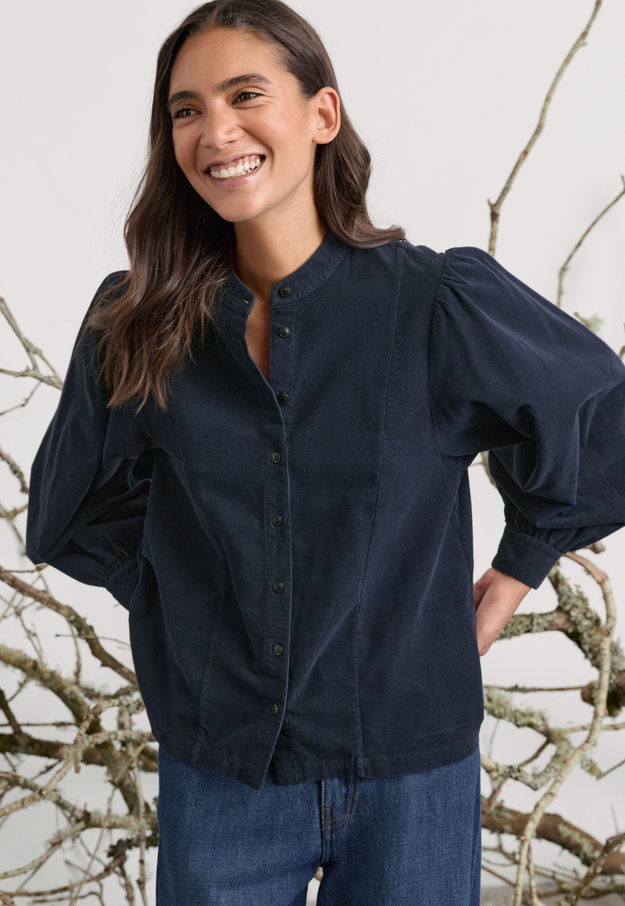 Gathered sleeve blouse, Ink, large
