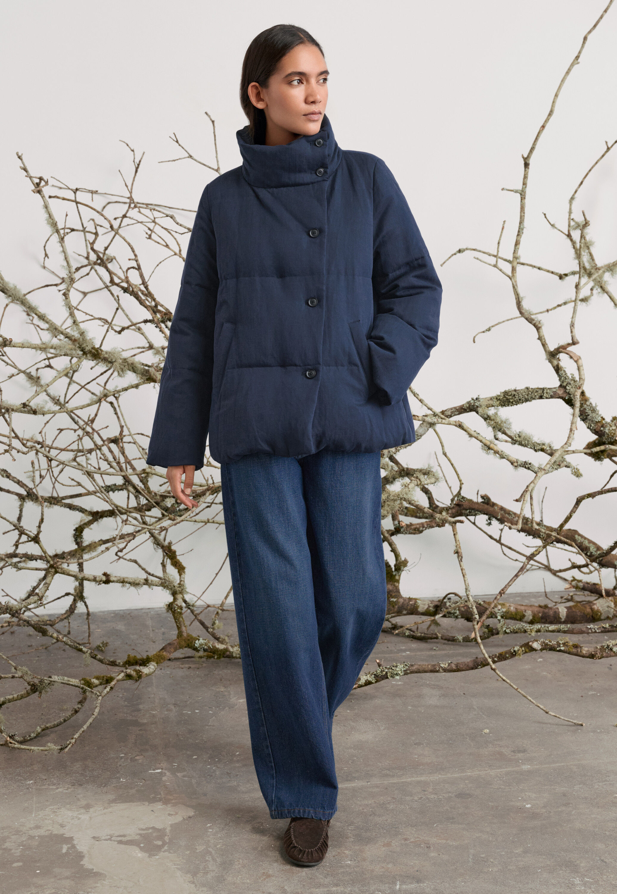 funnel-neck padded coat, Ink, large