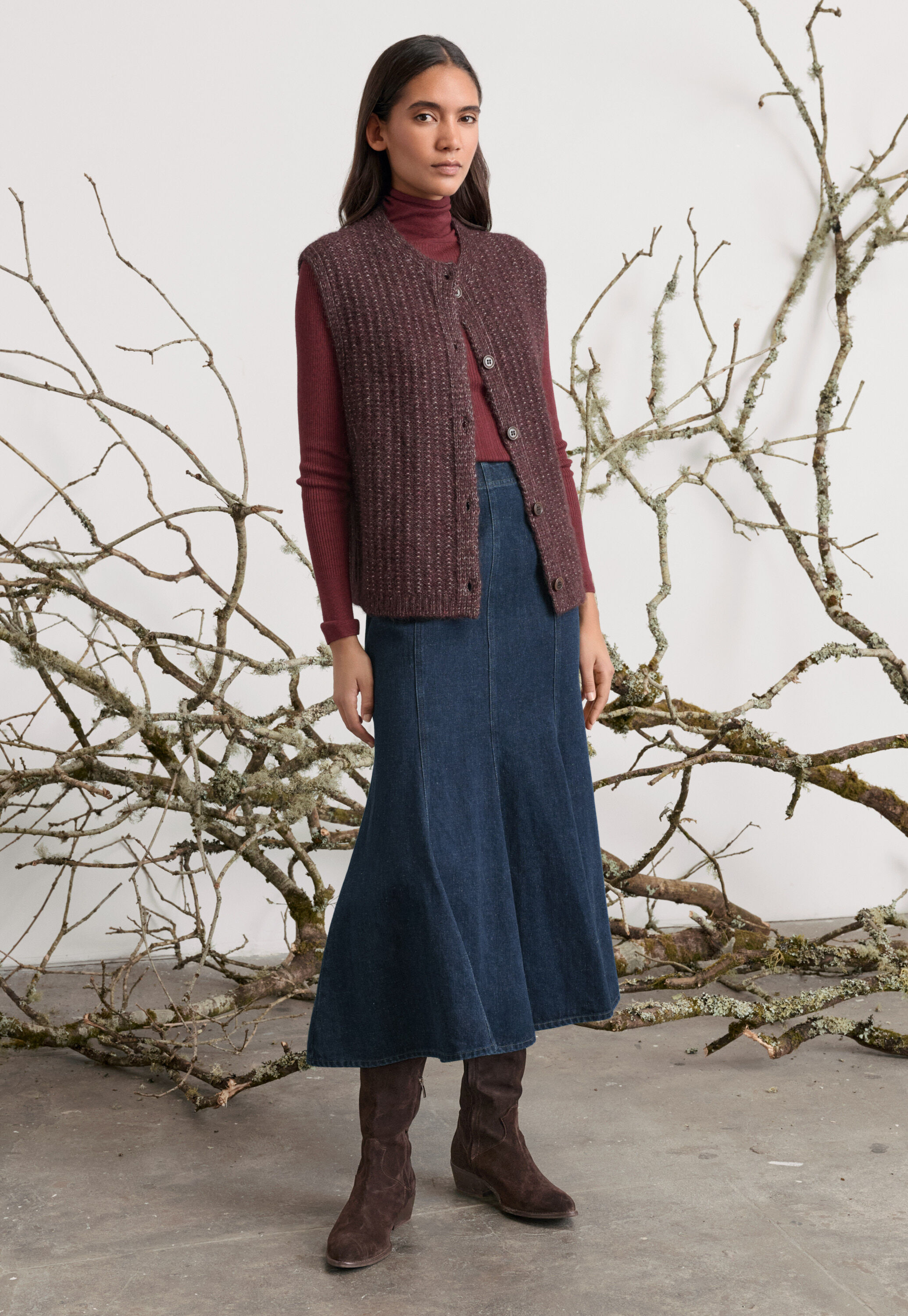 Cord funnel-neck dress