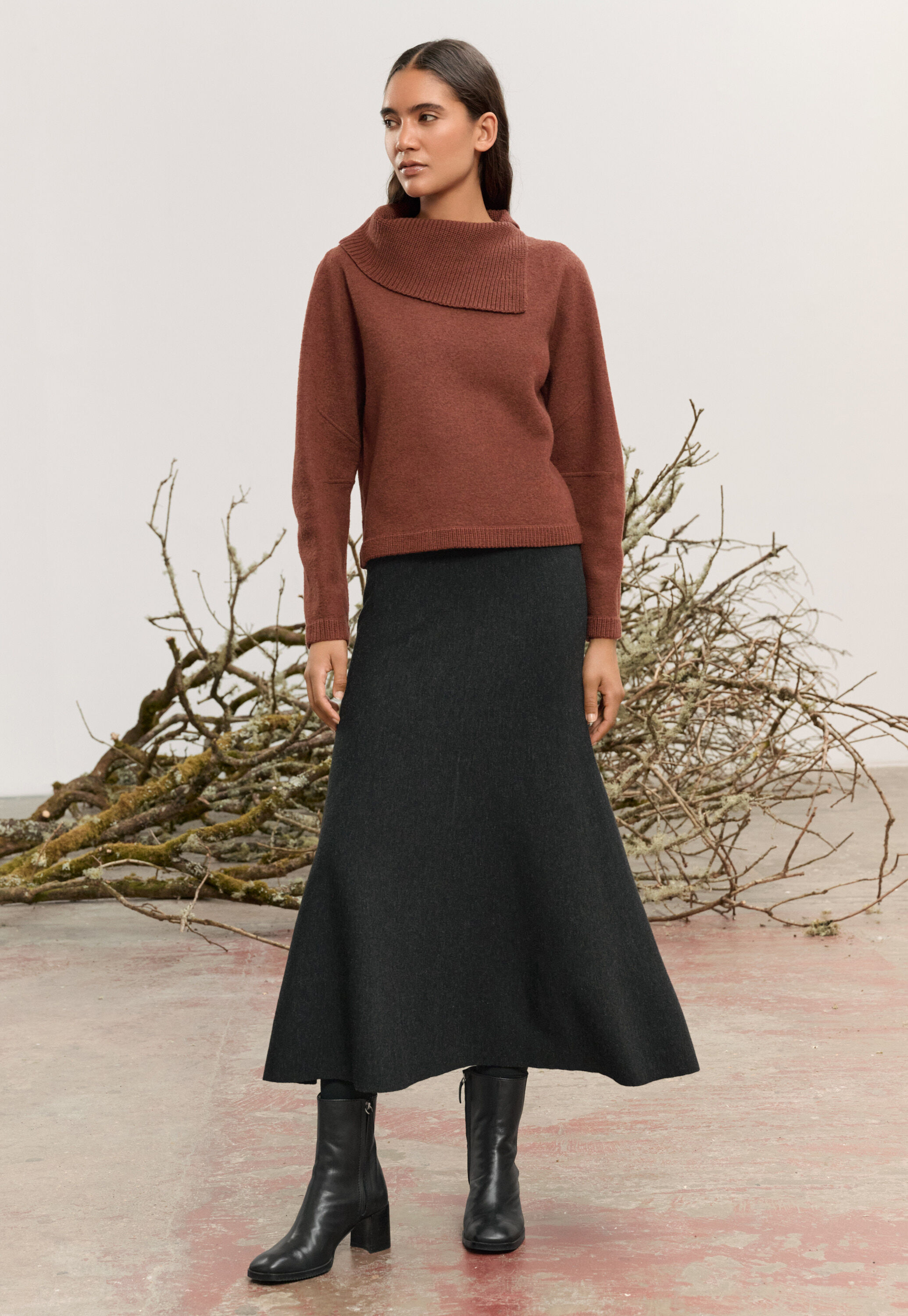 Cord funnel-neck dress