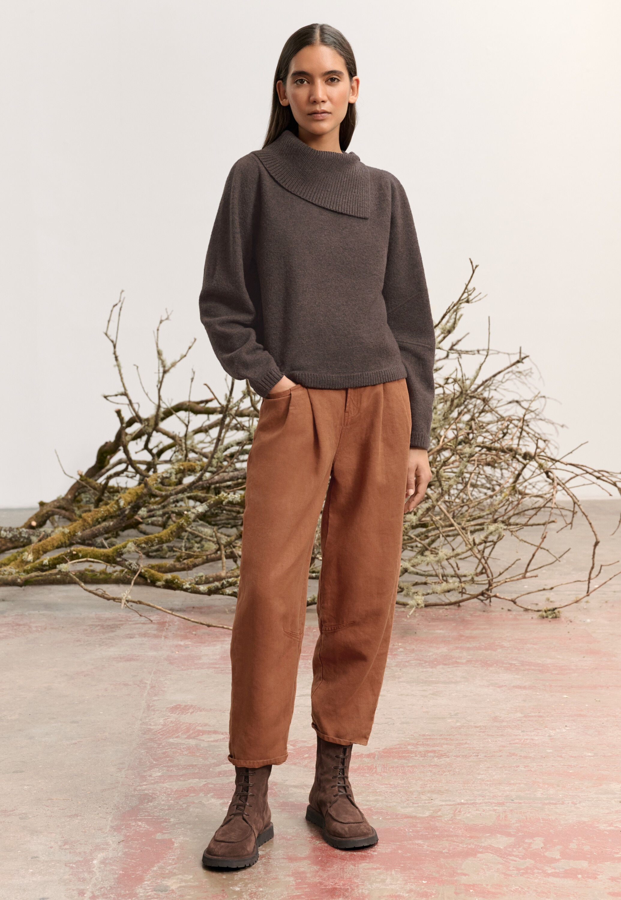 Tapered-leg trousers, Chestnut, large