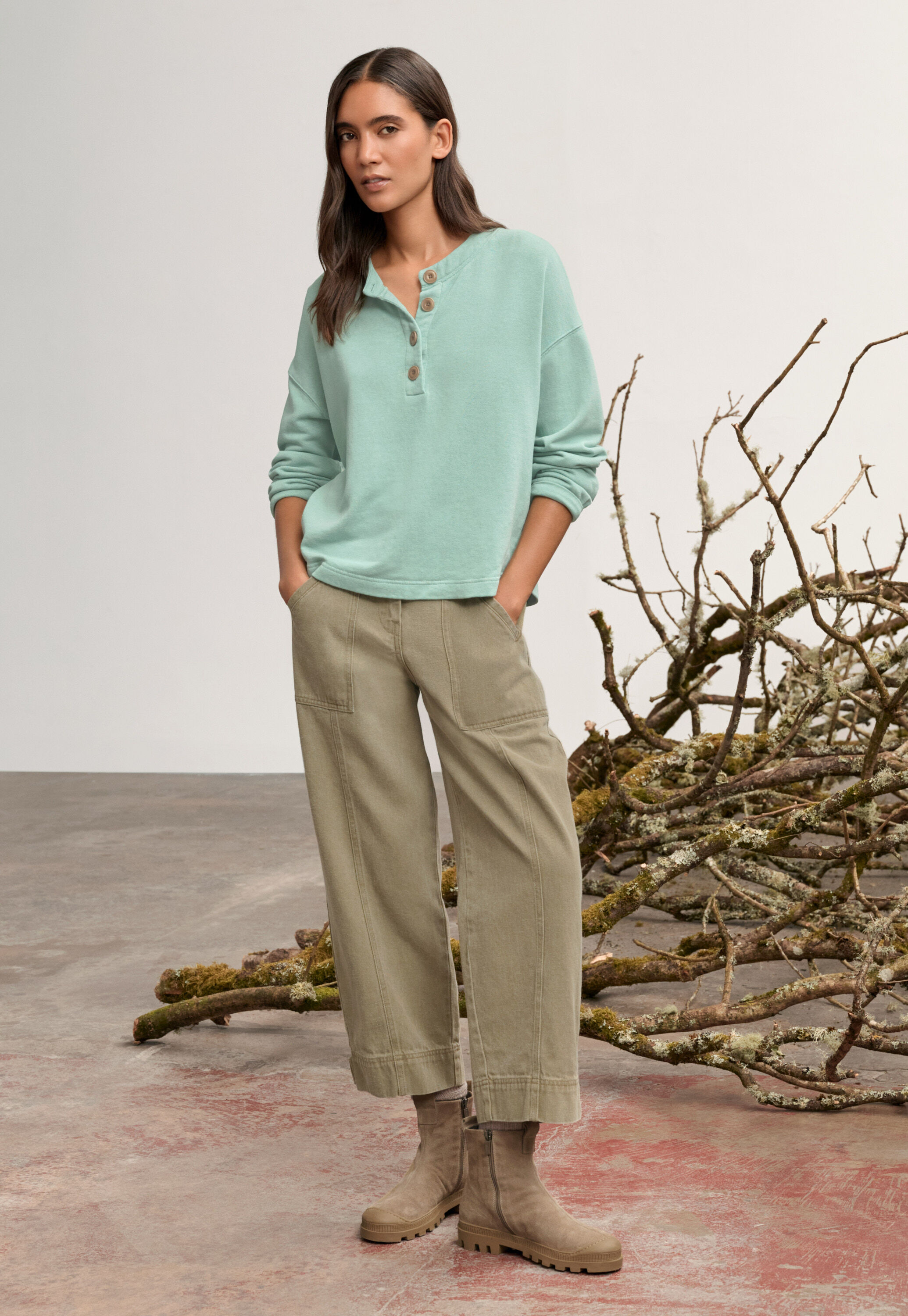 Button placket jersey top, Aqua jade, large