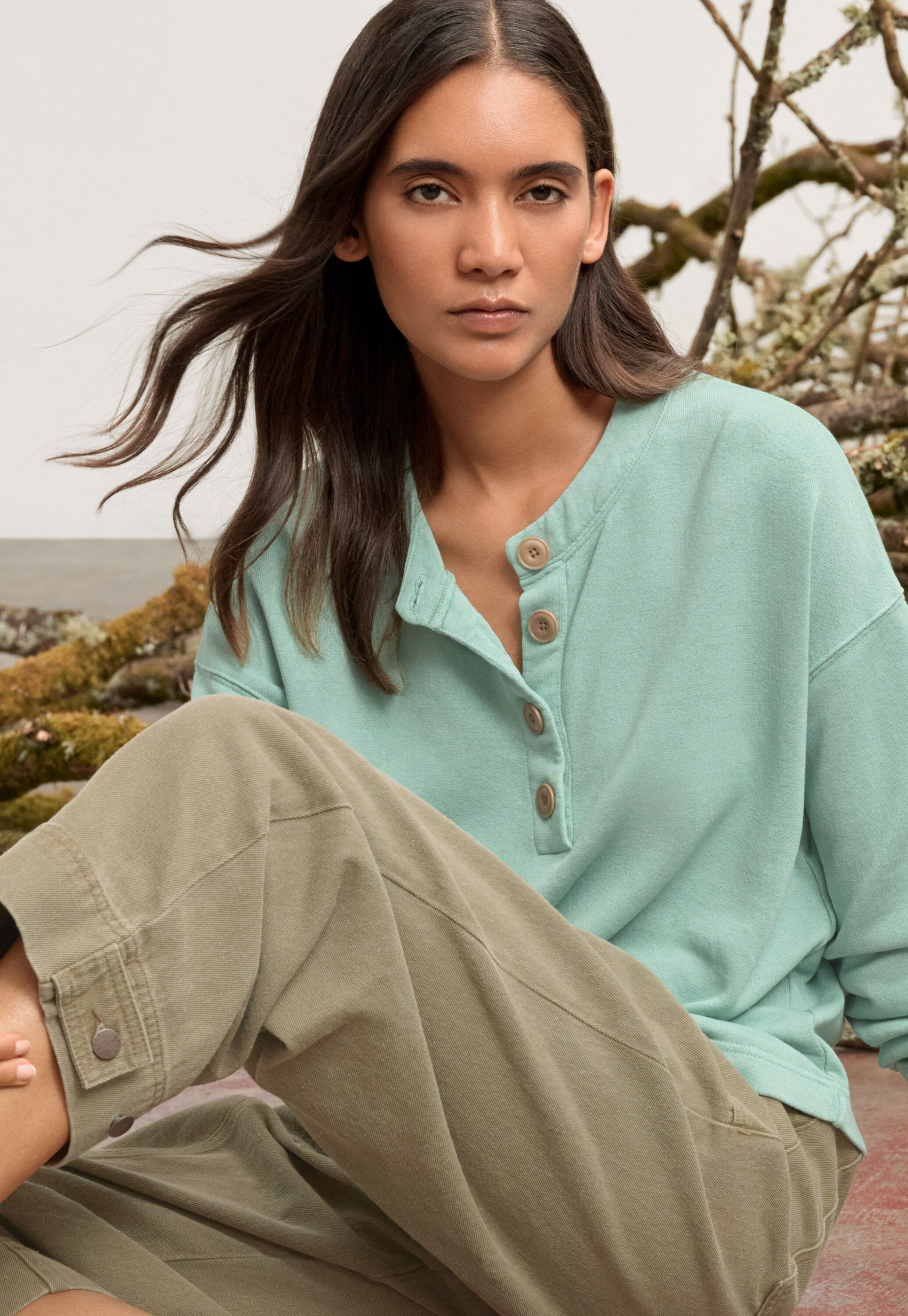 Button placket jersey top, Aqua jade, large