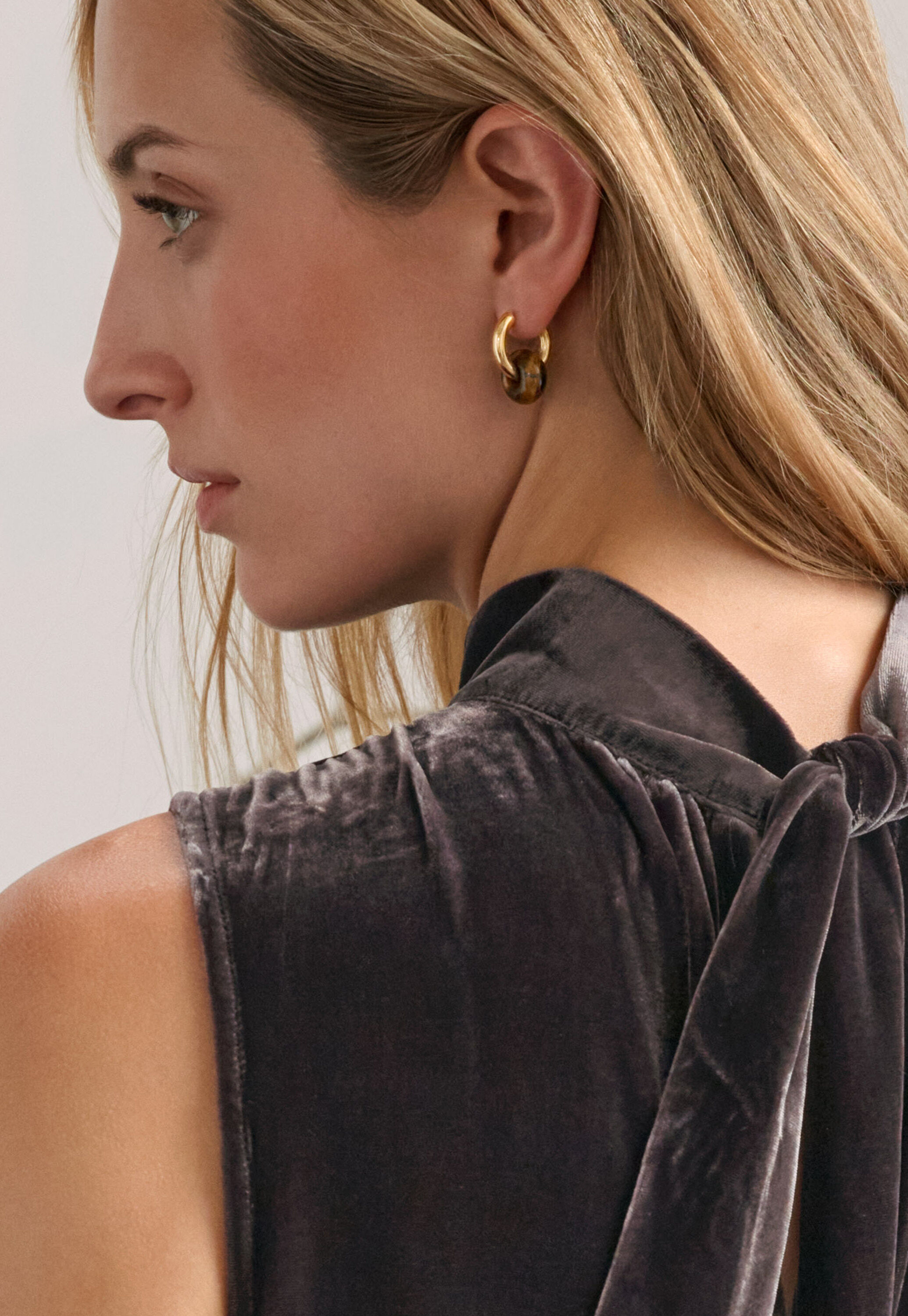 Loop earrings, Gold tiger eye, large