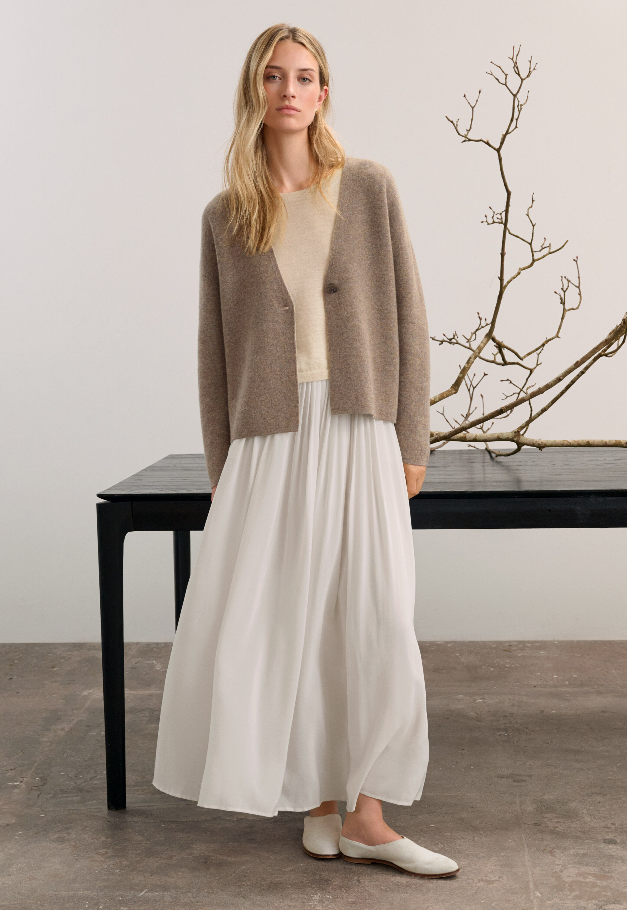 Two-tone double knitted cardigan, Latte, large