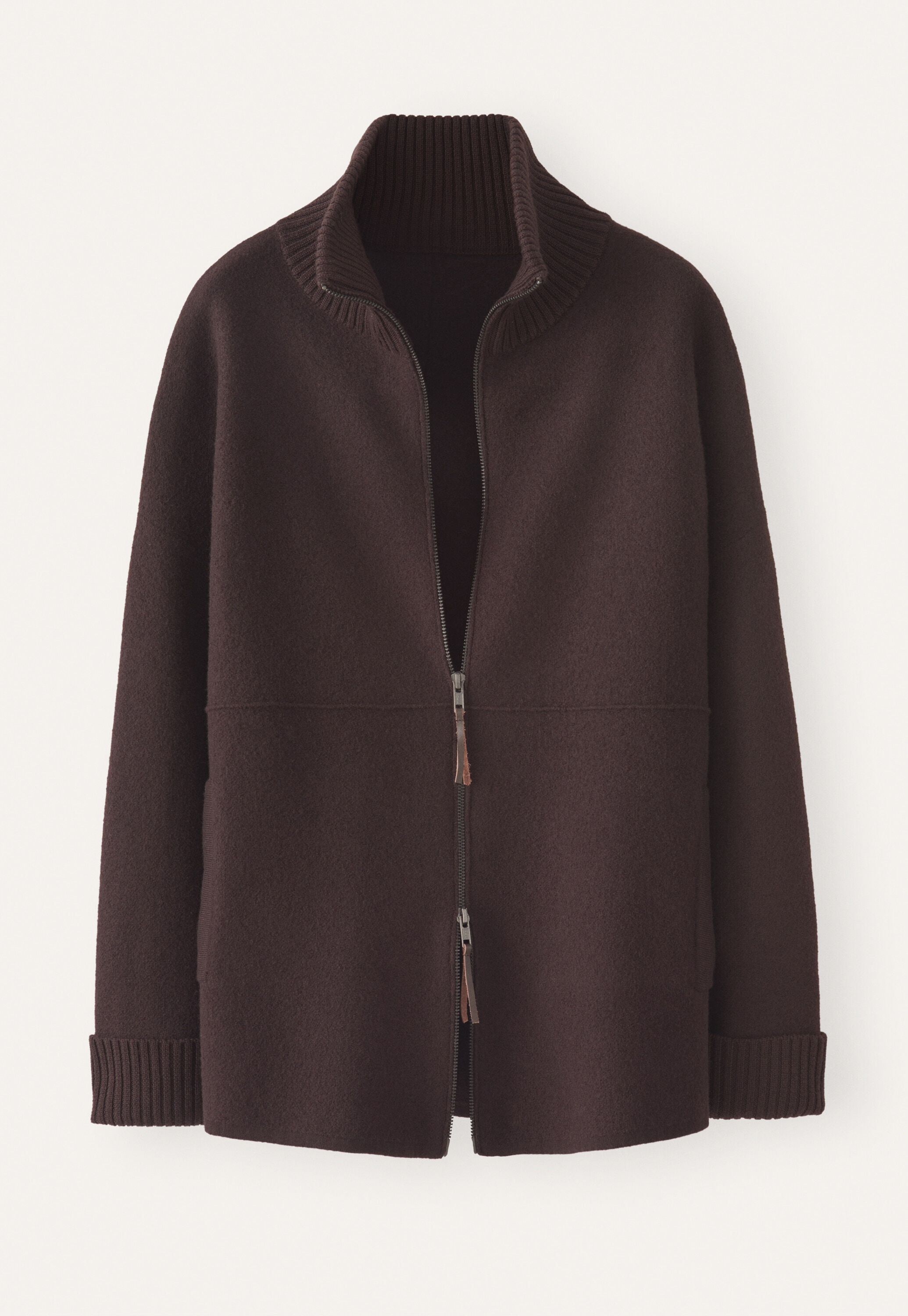 Zip-front knitted jacket, Bitter chocolate, large