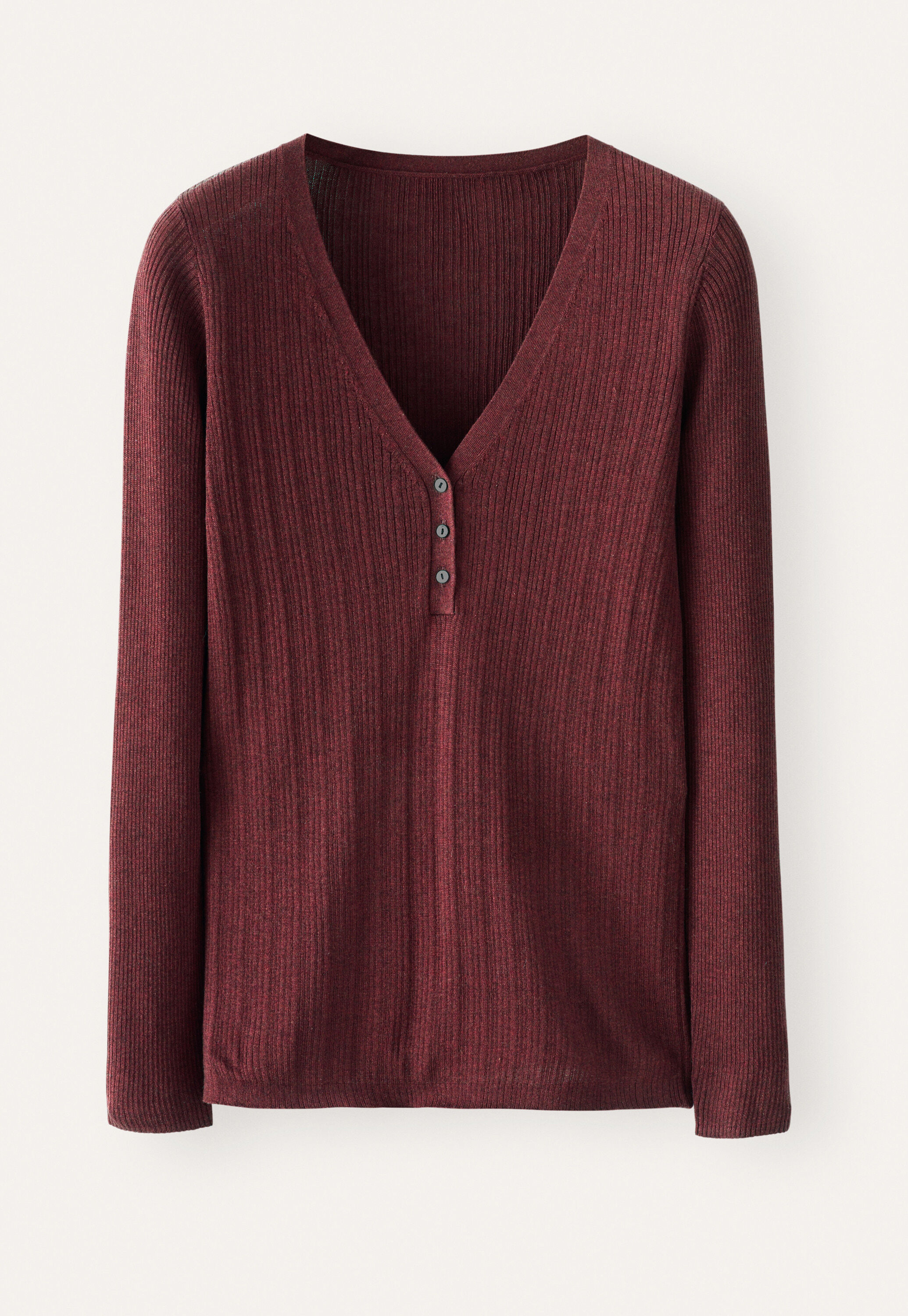 Ribbed v-neck sweater, Claret red, large