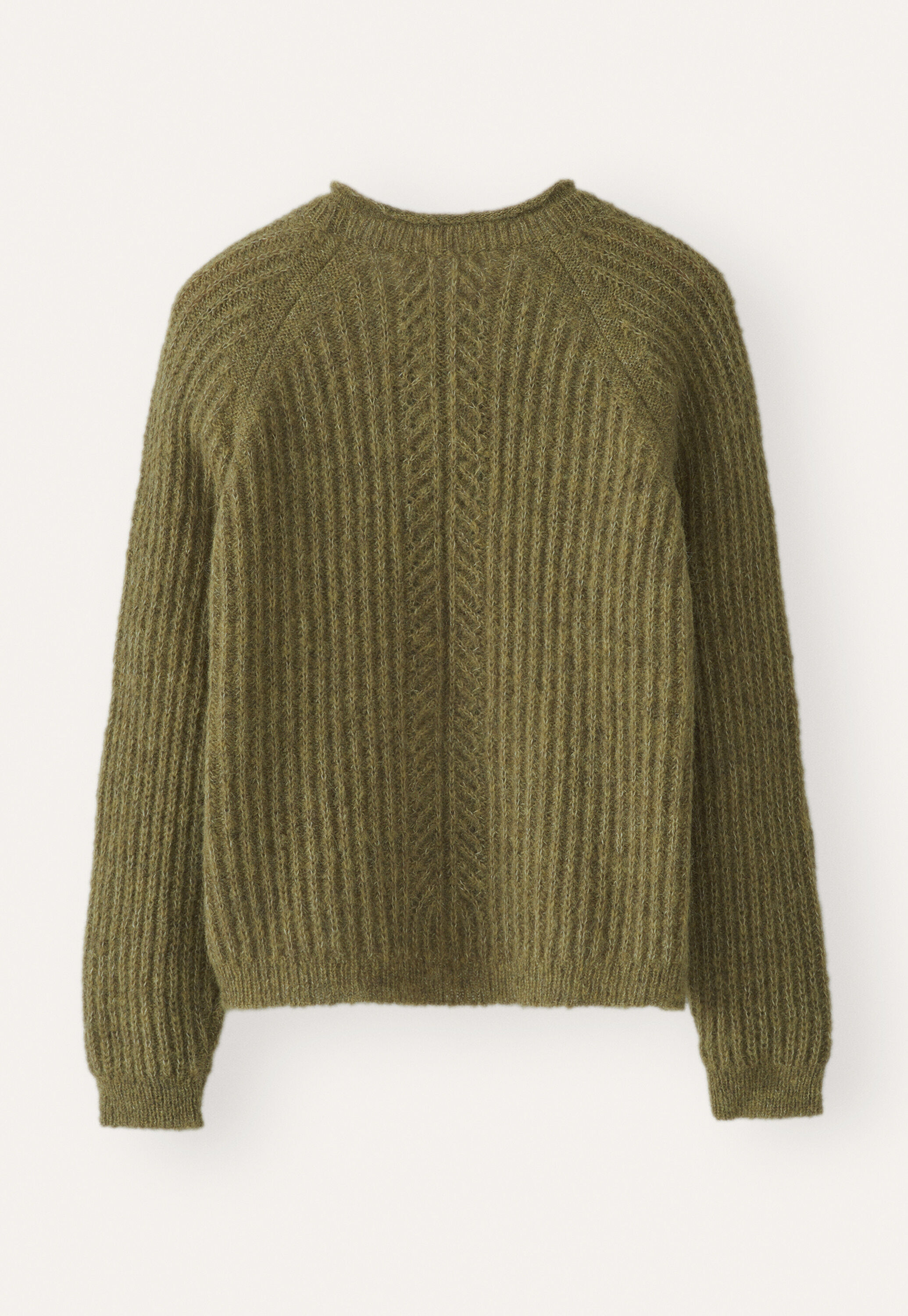 Round-neck ribbed sweater, Olive green, large