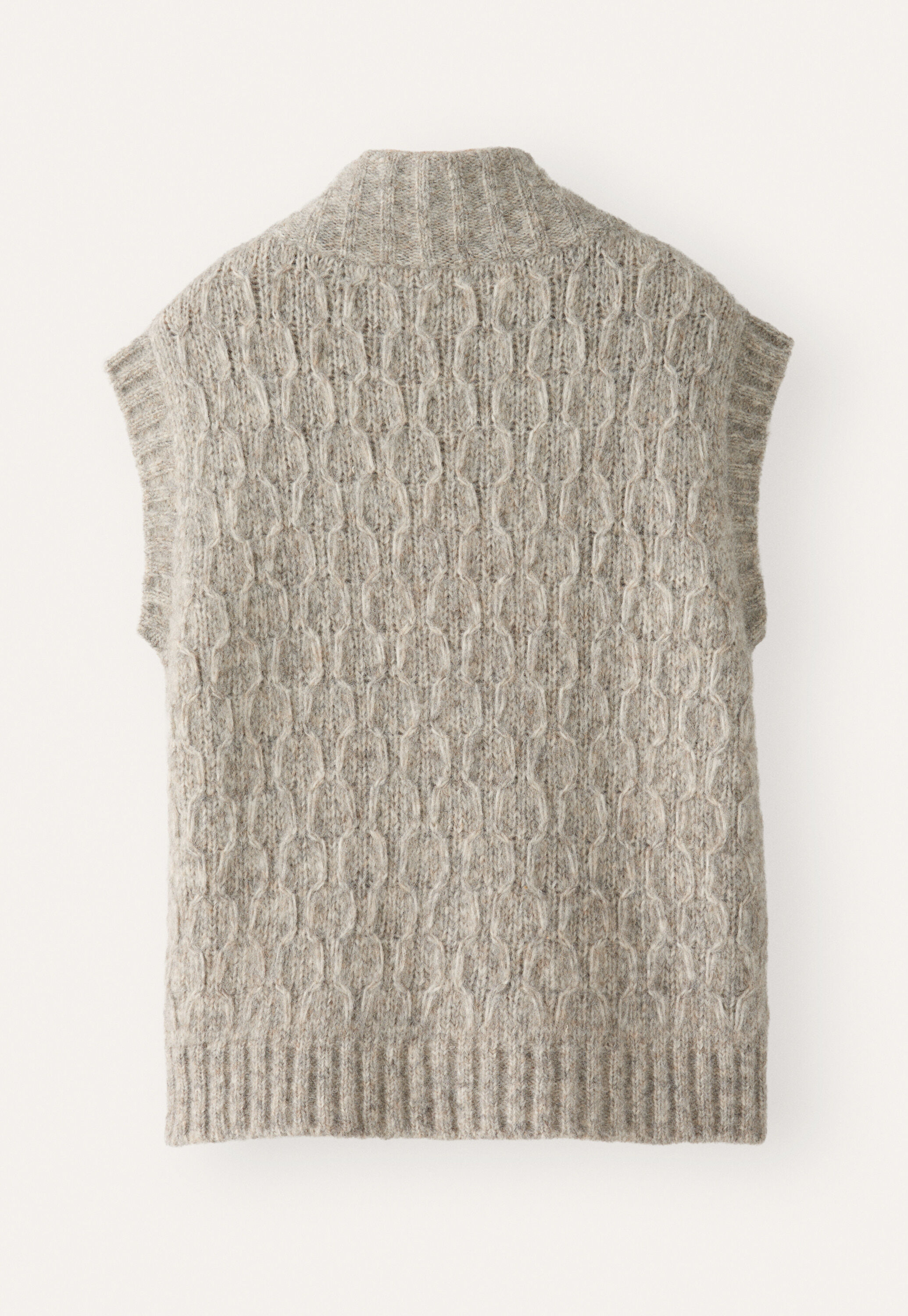 Cable-stitch sleeveless cardigan, Fawn grey, large