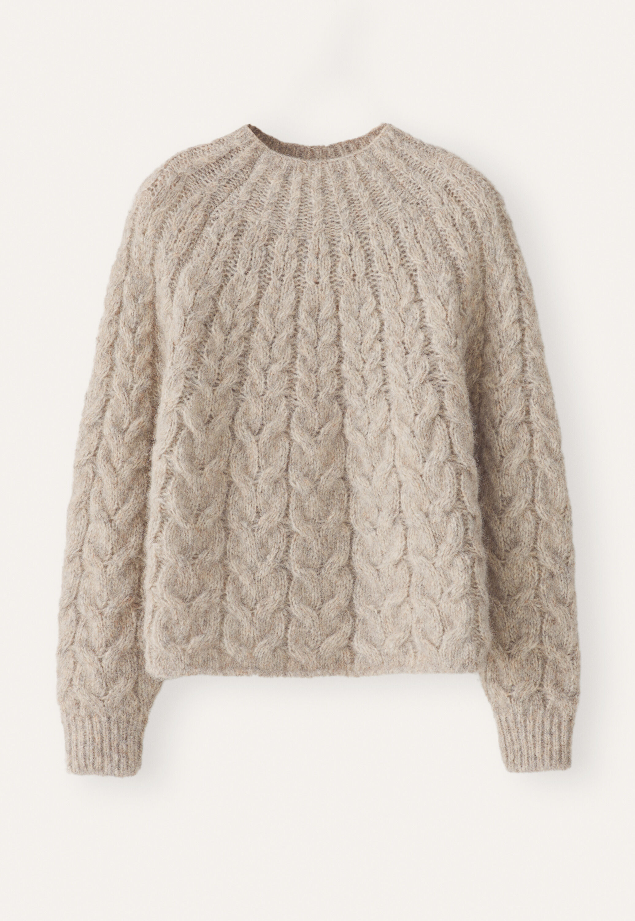 Cable-stitch sweater, Fawn grey, large