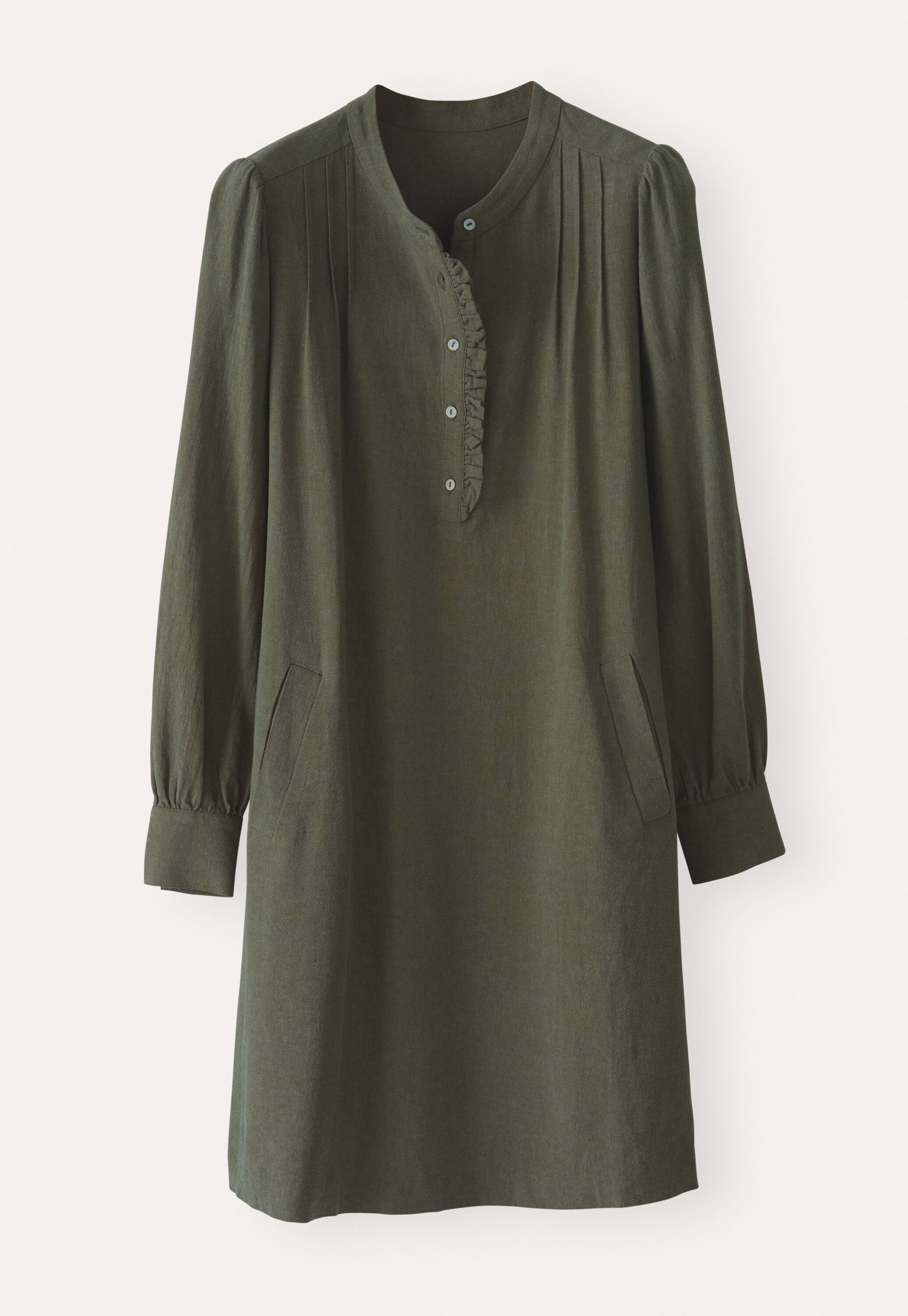 Pleat-front dress, Dark khaki, large