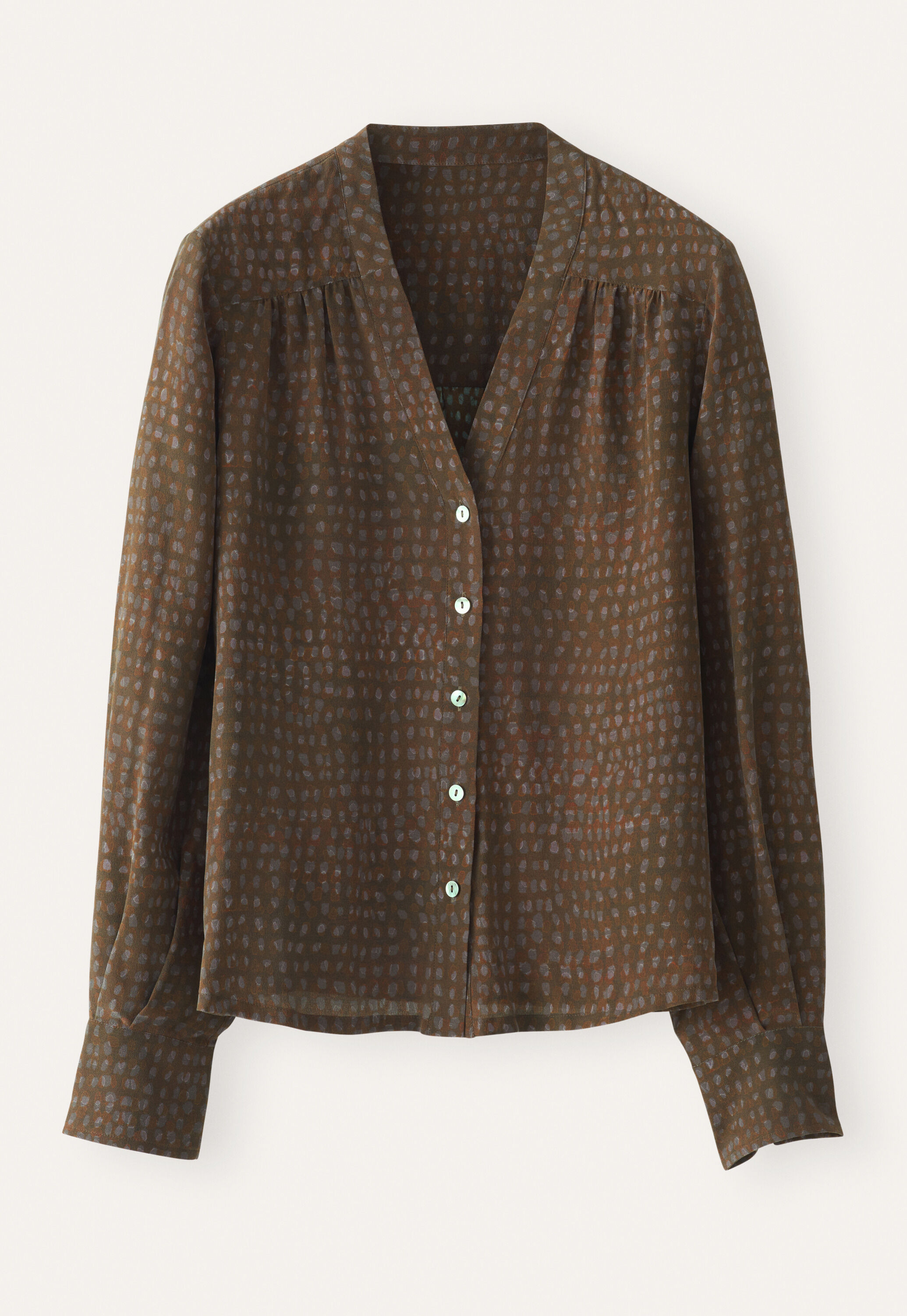 Printed v-neck blouse, Brown mauve, large