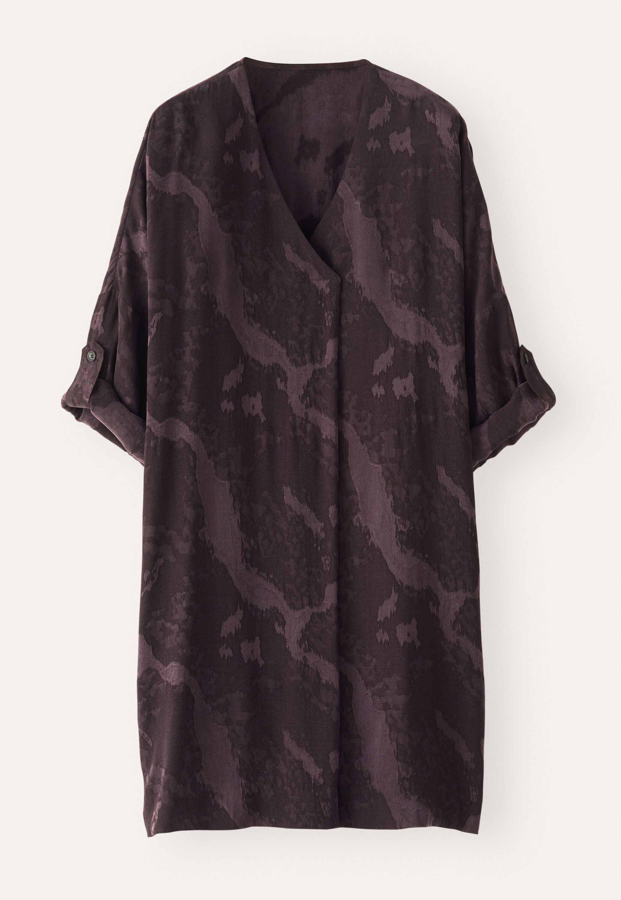 Jacquard v-neck dress, Aubergine, large