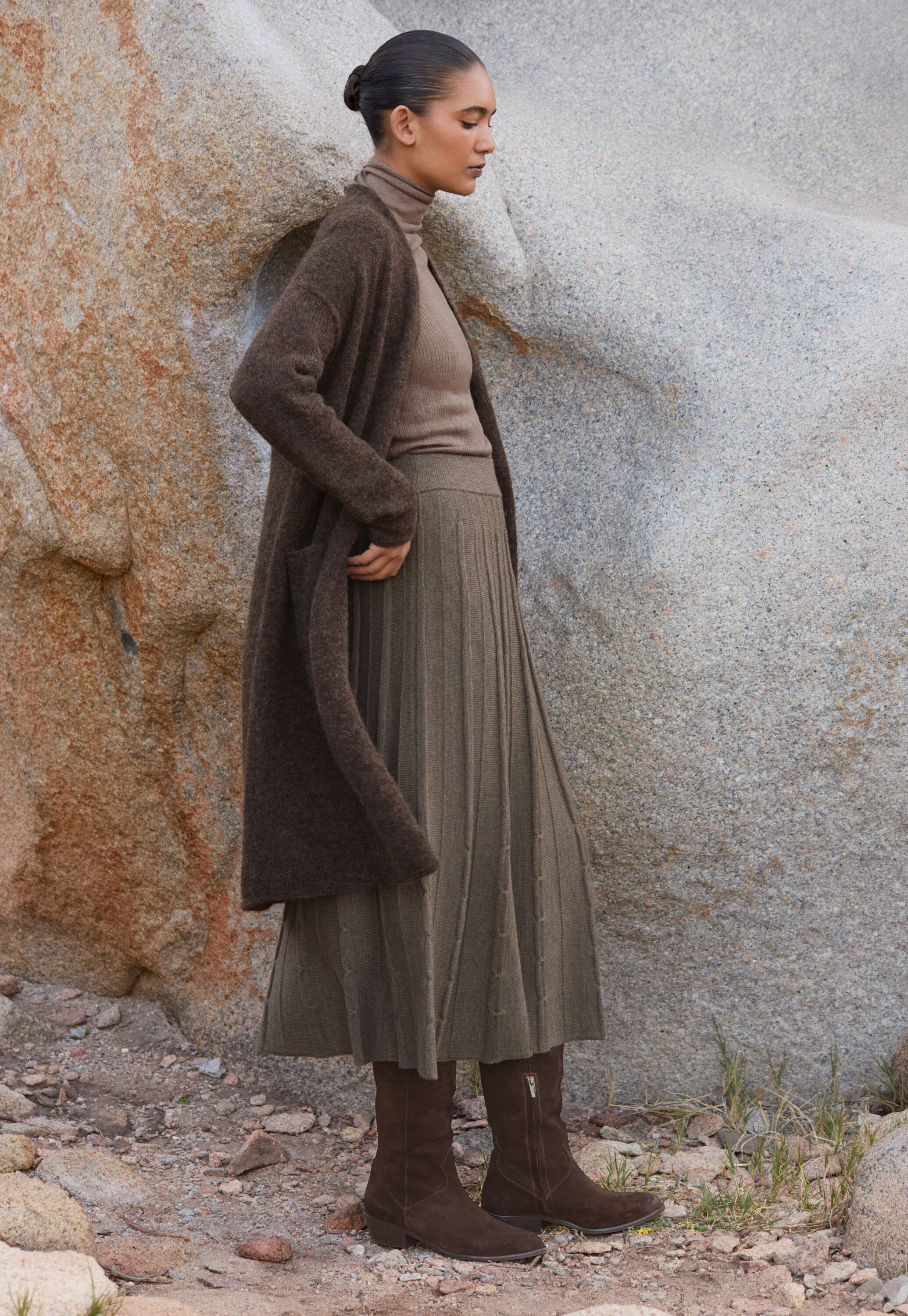 Tuck-stitch merino skirt