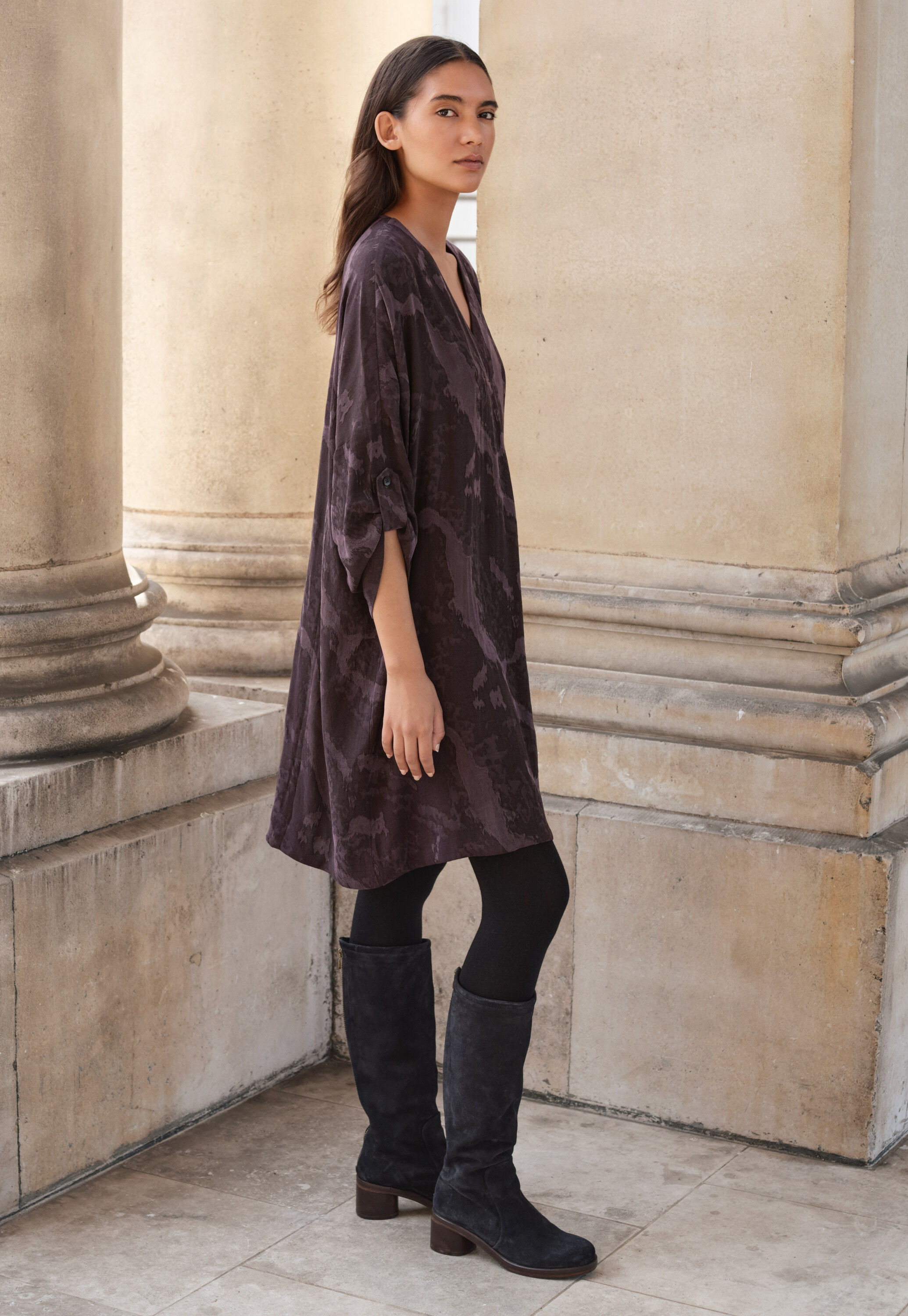 Jacquard v-neck dress