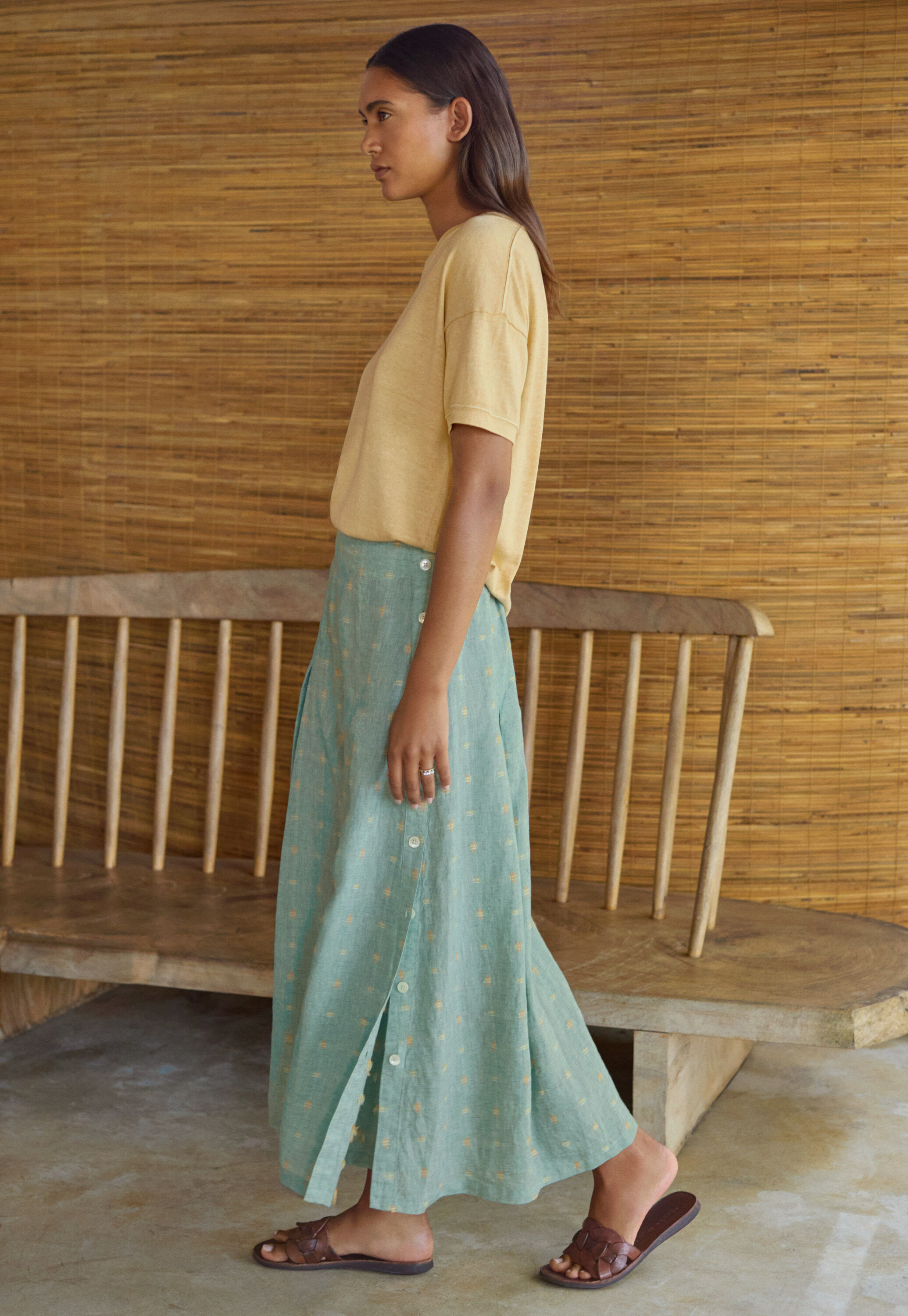 Dobby-weave pleated skirt