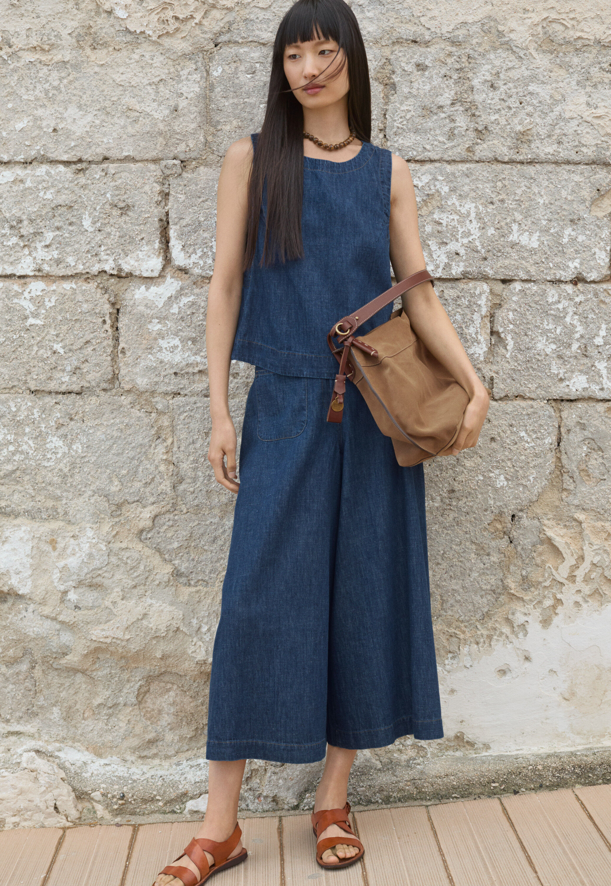 Indigo-dyed culottes