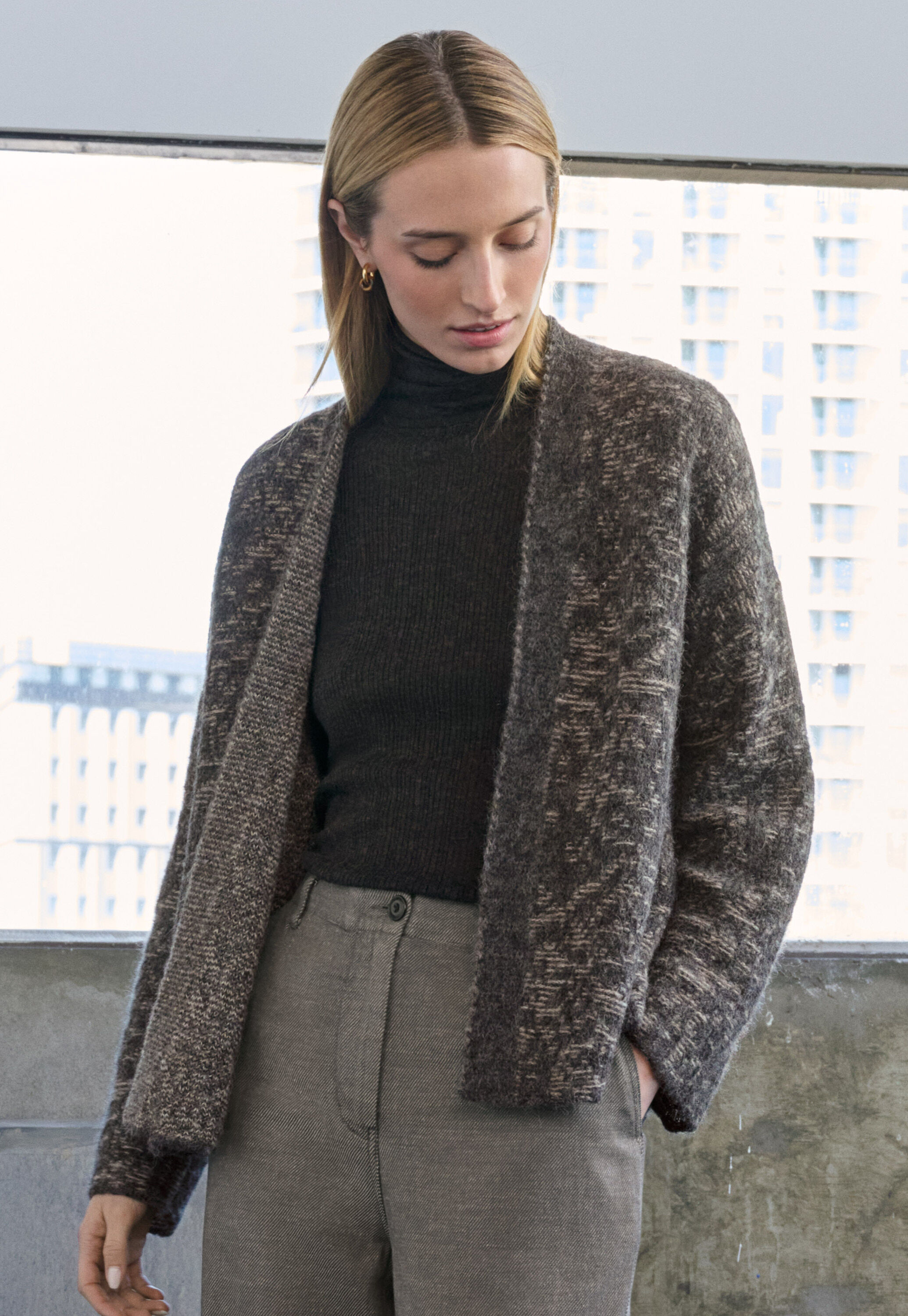 Lace-stitch kimono cardigan