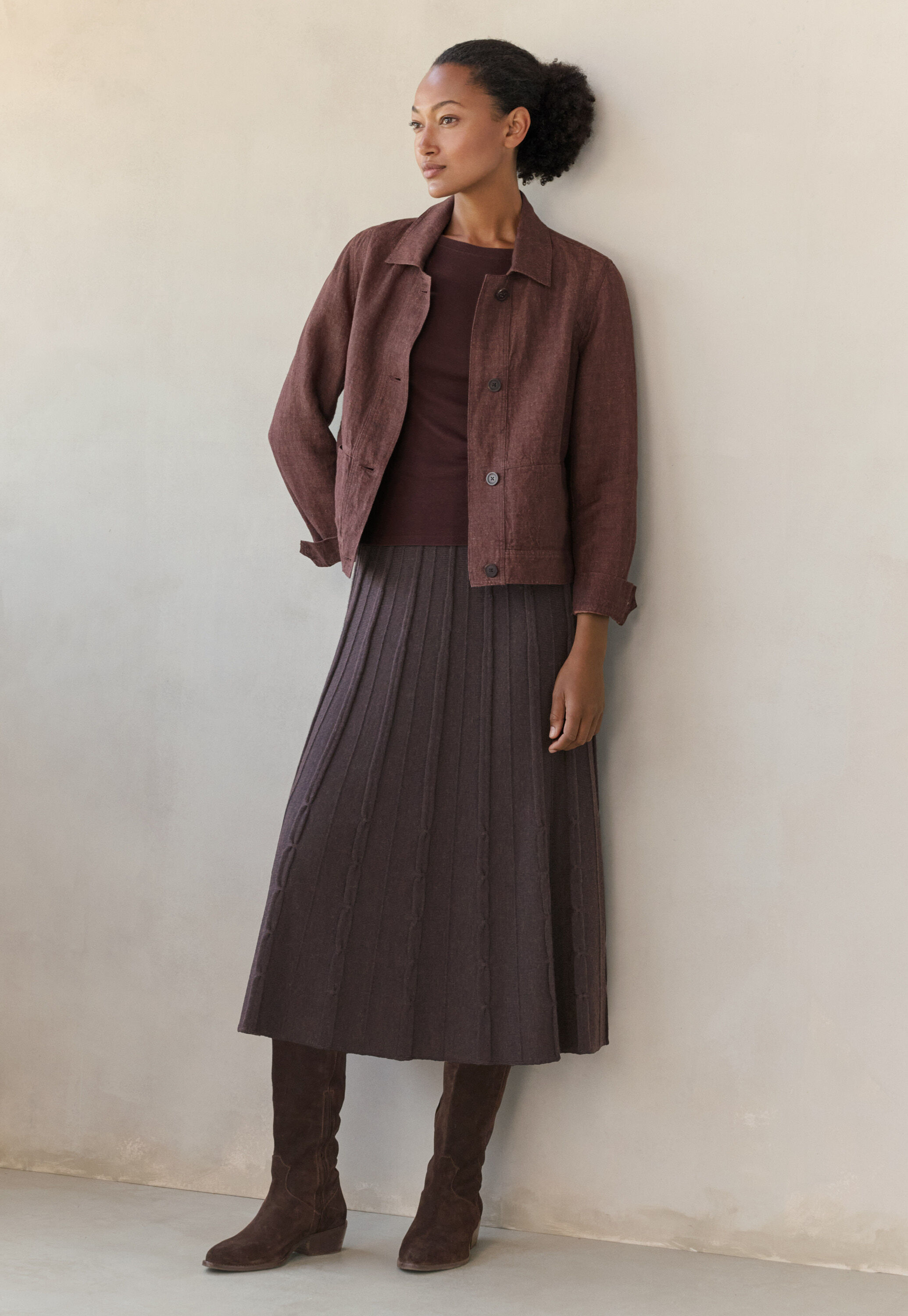 Tuck-stitch merino skirt